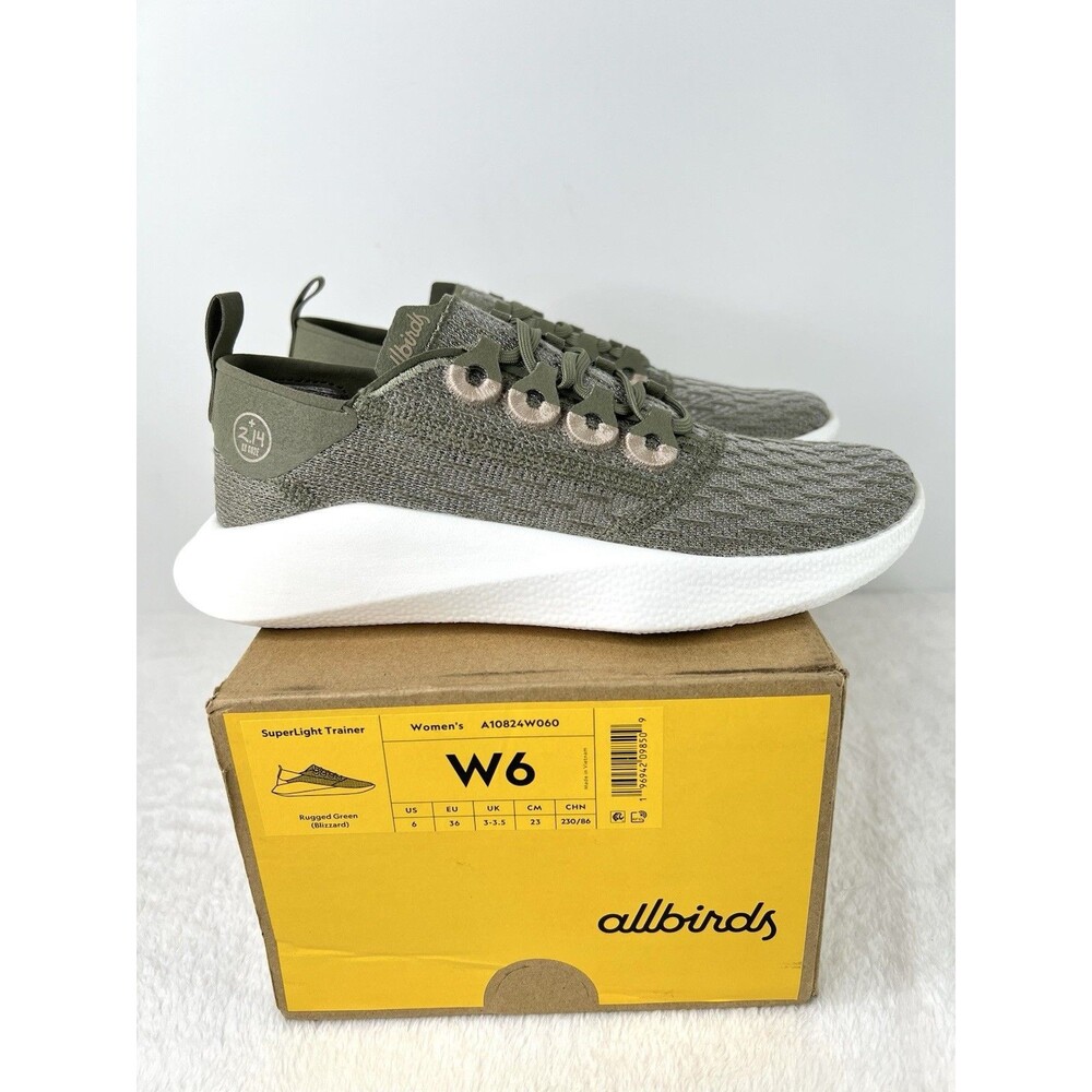 Allbirds SuperLight Trainers Shoes Womens 6 Rugged Green Blizzard Running New